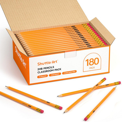 Wood-Cased #2 HB Pencils 180 Pack Pre-Sharpened Yellow Pencils with Erasers Bulk