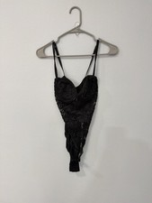 Vintage Victoria's Secret Gold Label Black Lace Second Skin Teddy Bodysuit 34C