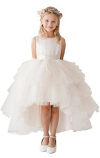 Big Girls Ivory Hi-Low Multi Level Ruffle Tutu Junior Bridesmaid Dress 8