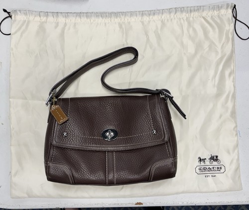 COACH Hamilton Brown Shoulder Crossbody Handbag Purse Pebble Leather w/ Keeper