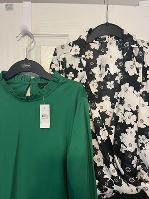 Lot Of 2 Ann Taylor NWT Women's L/S Blouses: Black White Bodysuit & Green Size L