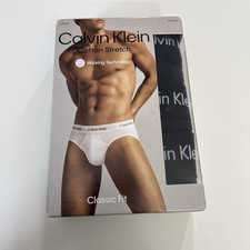 Calvin Klein Mens Large Black 3-Pack Stretch Cotton Briefs, NEW, Free Shipping