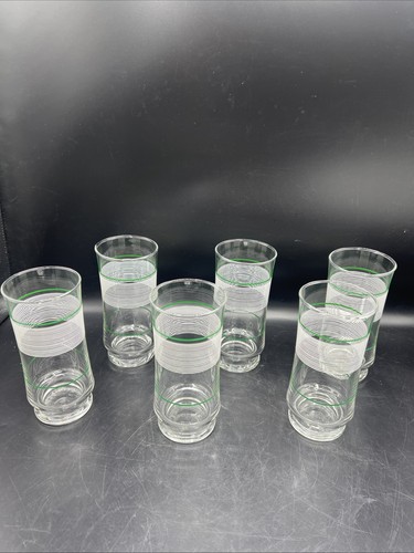 Anchor Hocking Grün & Weiß Streifen Becher Gläser 6er Set MCM 6" - Bild 1 von 9