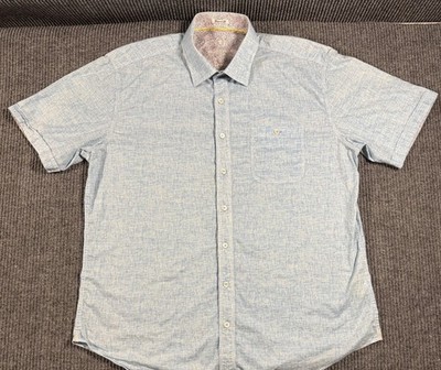Bugatchi Uomo Shirt Mens Large Chambray Shaped Fit Short Sleeve Button Up Blue
