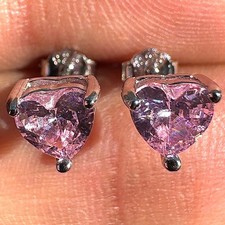 Heart Stud Earrings 5mm Pink CZ 925 Sterling Silver