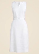 NEW J Crew Womens Executive Split Neck Linen Stretch Dress White 12 $228 NWT