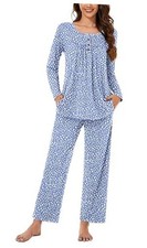 Women's Pajama Set, 2 Piece Lounge Outfits Sleepwear Fall Small Spotted Blue