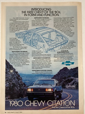 #ad 1980 Chevrolet Citation Print Ad Form Function X Car $13.99