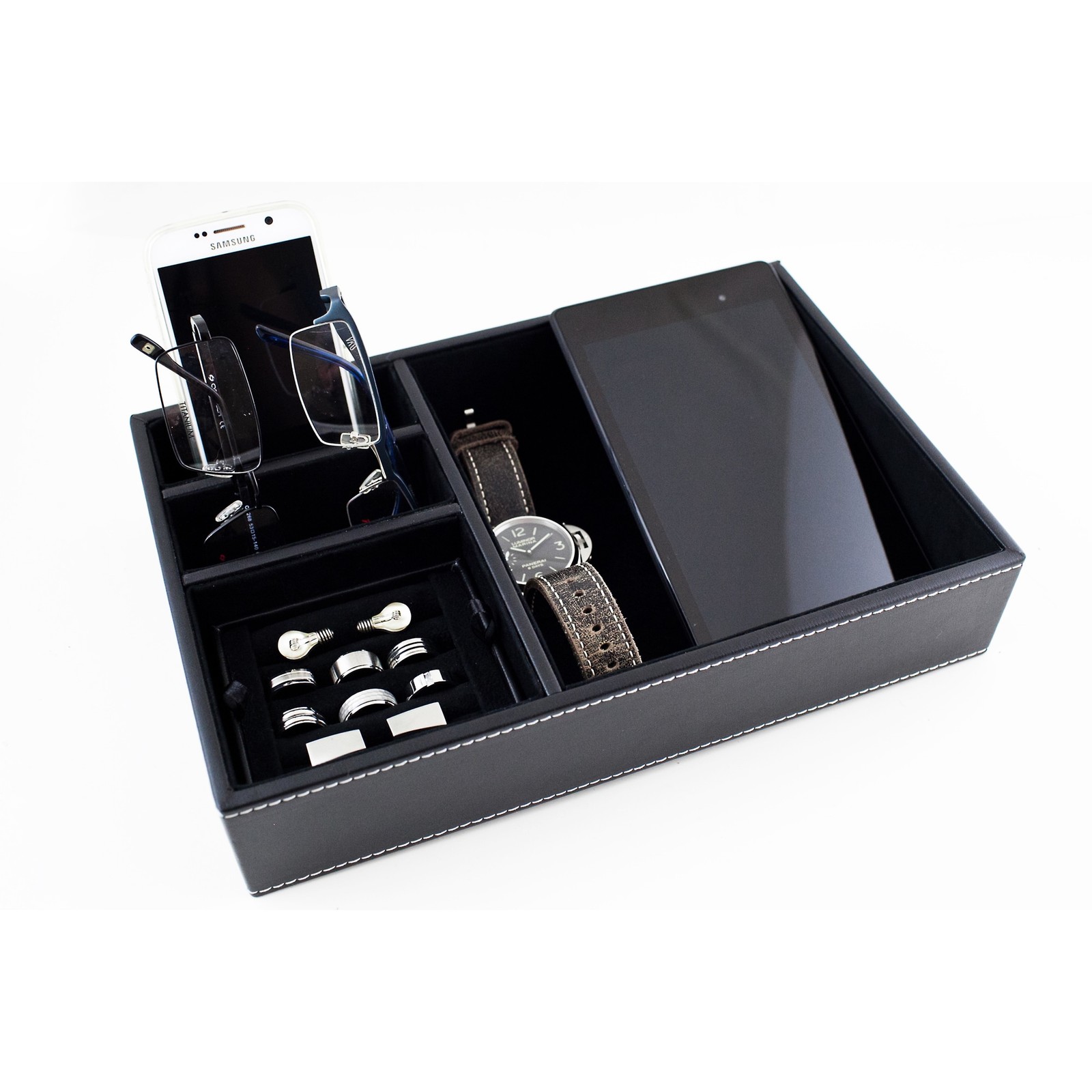 Black Desktop Valet Tray for Watches, Rings, and More  
