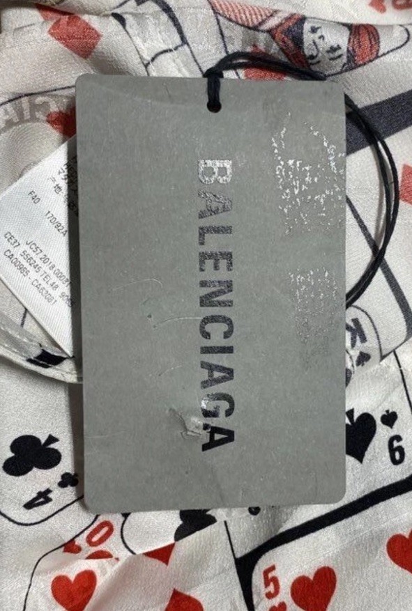 BALENCIAGA Long Sleeve White Playing Card Print Shrunken 100% Silk Blouse Sz 40 thumbnail 10