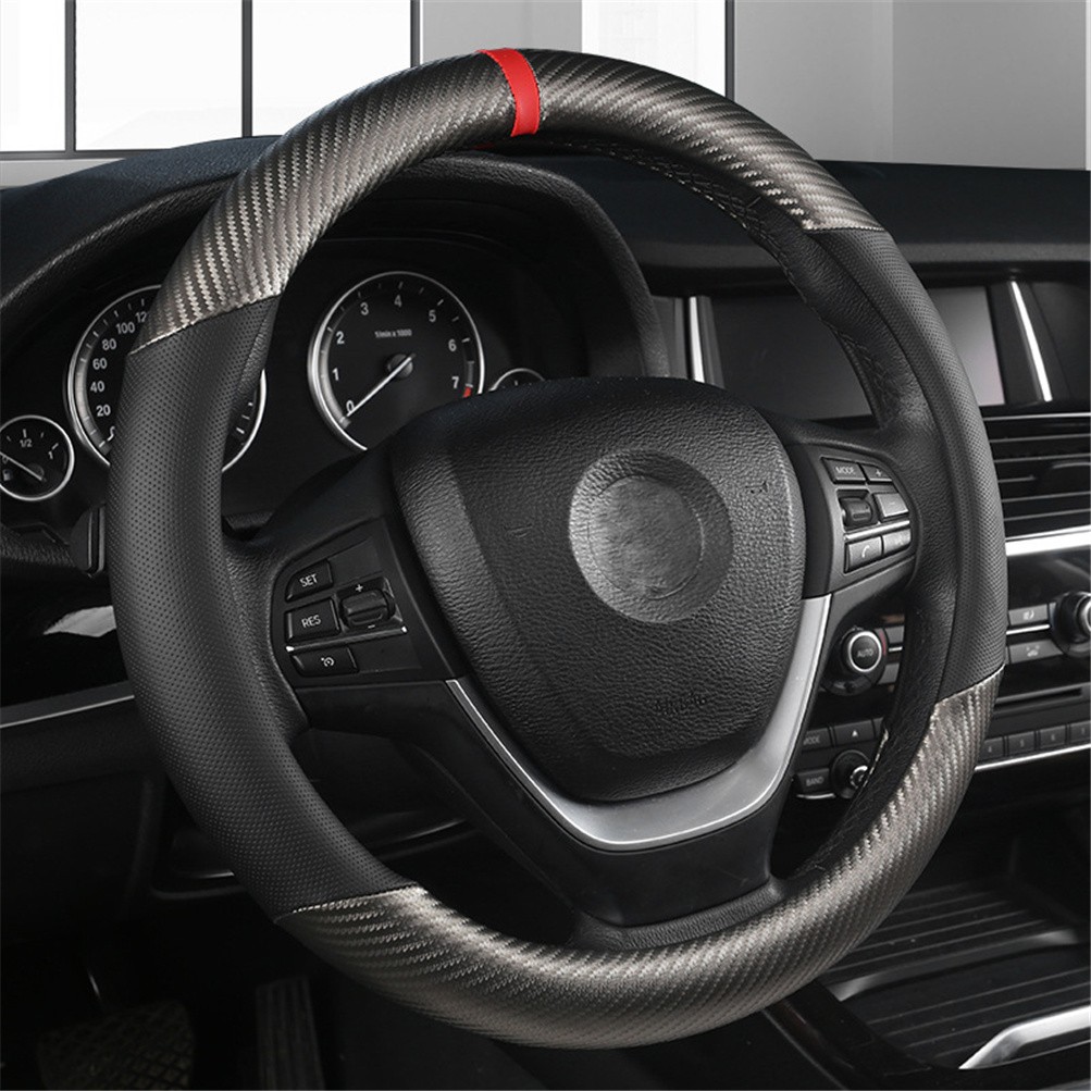 38cm Car Steering Wheel Cover Leather Breathable Anti-slip Auto Protection Black