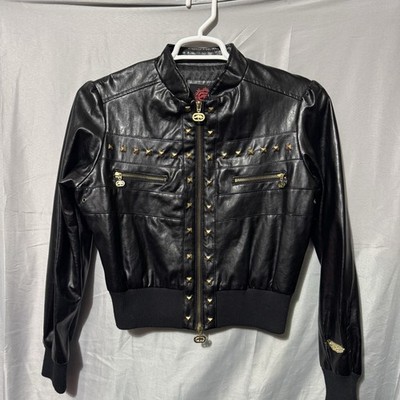 Black Leather Crop Jacket  Y2K Ecko Red Women s Size XL 
