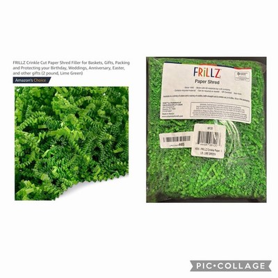 FRILLZ Crinkle Cut Paper Shred Filler for Baskets, (2 pound, Lime Green)