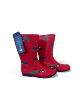 Joules Kids Rain Boots Size US 3 EU 34   Red Tractor Print, Waterproof, New