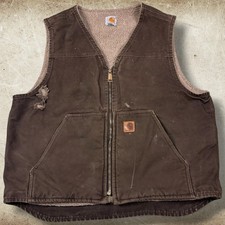 Carhartt Vest Men s Size Large Brown V26 DKB Sherpa Lined Duck Canvas Workwear