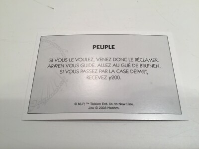VOLKSKARTE ARWEN FÜHRT SIE ERSATZTEIL MONOPOLY DER HERR DER RINGE