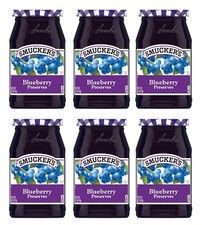 6 Pack Smucker's Blueberry Preserves Velvety Texture Deep Berry Flavor Size 18oz