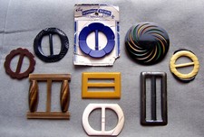 Large collection Art Deco celluloid belt buckles NO USA IMPORT FEES
