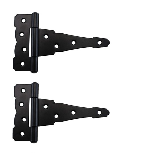 Black 6" Heavy Duty Colonial Style Tee Strap Hinges for Gate Barn Shed Coop Door - 第 3/7 張圖片