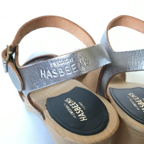 Schwedische Hasbeens Merci Sandalen Damen 36 6 silber offene Zehenpartie Holzabsatz Leder - Bild 8 von 12
