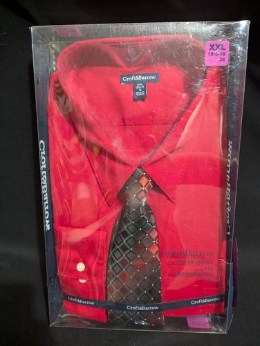 NEW Croft & Barrow Mens Classic-Fit Collar Dress Shirt & Tie Set XXL 18 1/2-19