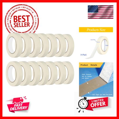 Masking Tape 1 inch Wide, 14 Pack Adhesive Painting Tape Bulk for General Pur...