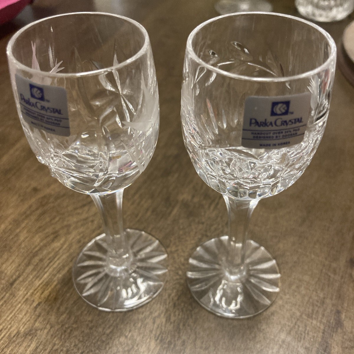 New Set of 2 Parka Crystal Dessert Wine Glasses From Korea 4.25” H
