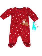Newborn Girl Carters Child of Mine Fleece Footed Pajamas Reindeer/Red Polka Dots