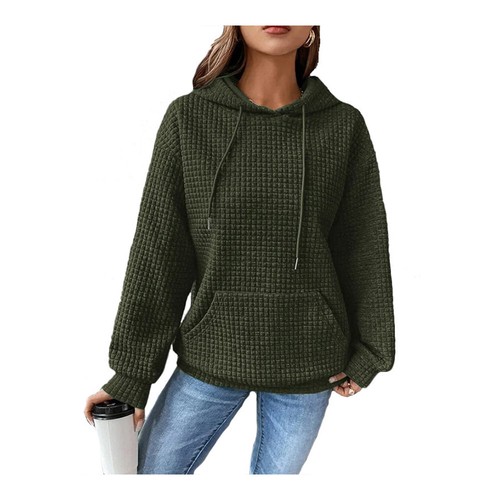 Langärmliges Damen-Sweatshirt Mit Kapuze Waffel-Oberteil Kordelzug- < - Bild 9 von 31