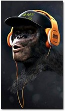 QUADRO STAMPA TELA CANVAS scimmia cuffie non vedo non parlo non sento moderno 