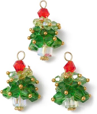 20x Christmas Tree Glass Pendant Green Charm for Earring