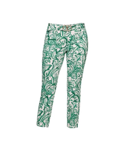 Pantalones Heine Druck 7/8 pantalones verde esmeralda blanco cinturón talla 40 42 - Imagen 2 de 6