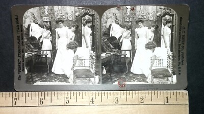 Victorian Women Getting Changed into Dresses Stereoview Antique c1902 Y16340
