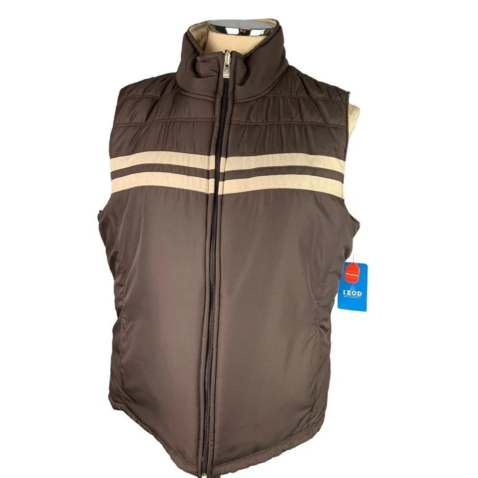 Medium Izod Brown Vintage Women's Full Zip Up Reversible Puffer Vest New - Image 2 of 4