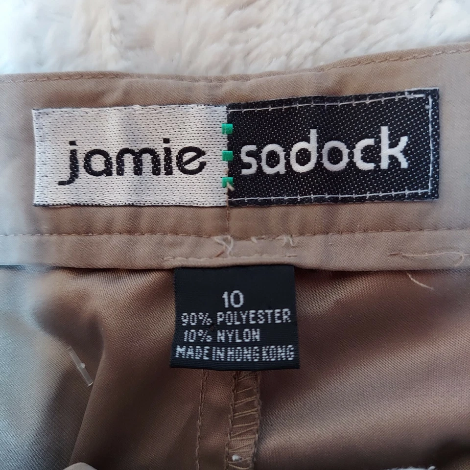 Pantalones Jamie Sadock para mujer talla 10 caqui sueltos plisados tiro alto botón bolsillo trasero Foto 3 de 4
