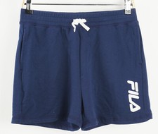 New Fila Boys L 14/16 Blue Fleece Lined Cotton Blend Logo Drawstring Sweat Short