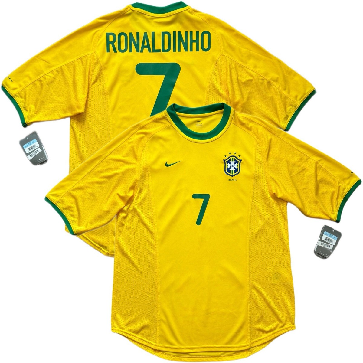 2000/01 Brazil Home Jersey #7 Ronaldinho Medium NIKE Soccer