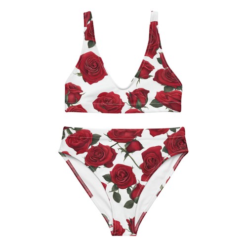 Recycled high-waisted bikini - Red Rose Design - Picture 2 of 9