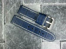 New 20mm BIG CROCO Leather Strap Blue Watch Band Belt White for BREITLING B