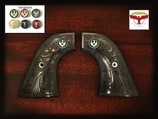 RUGER BLACKHAWK, VAQUERO, SINGLE SIX, SBH Rnd TG~ MT BLACK IVORY FLORAL GRIPS