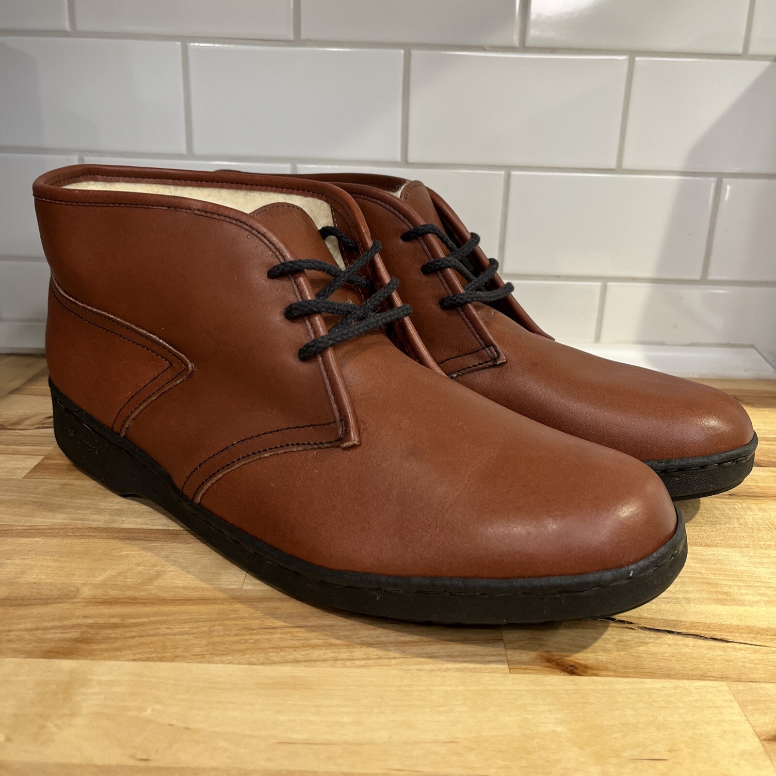 Men's Bates Floaters Sherpa Lined Chukka Boots SZ 15 Brown Leather Lace Up  | eBay
