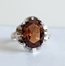Sterling Silver 10mm x 7mm Oval Smokey Topaz Engagement Ring   Size 6.5   3.8g