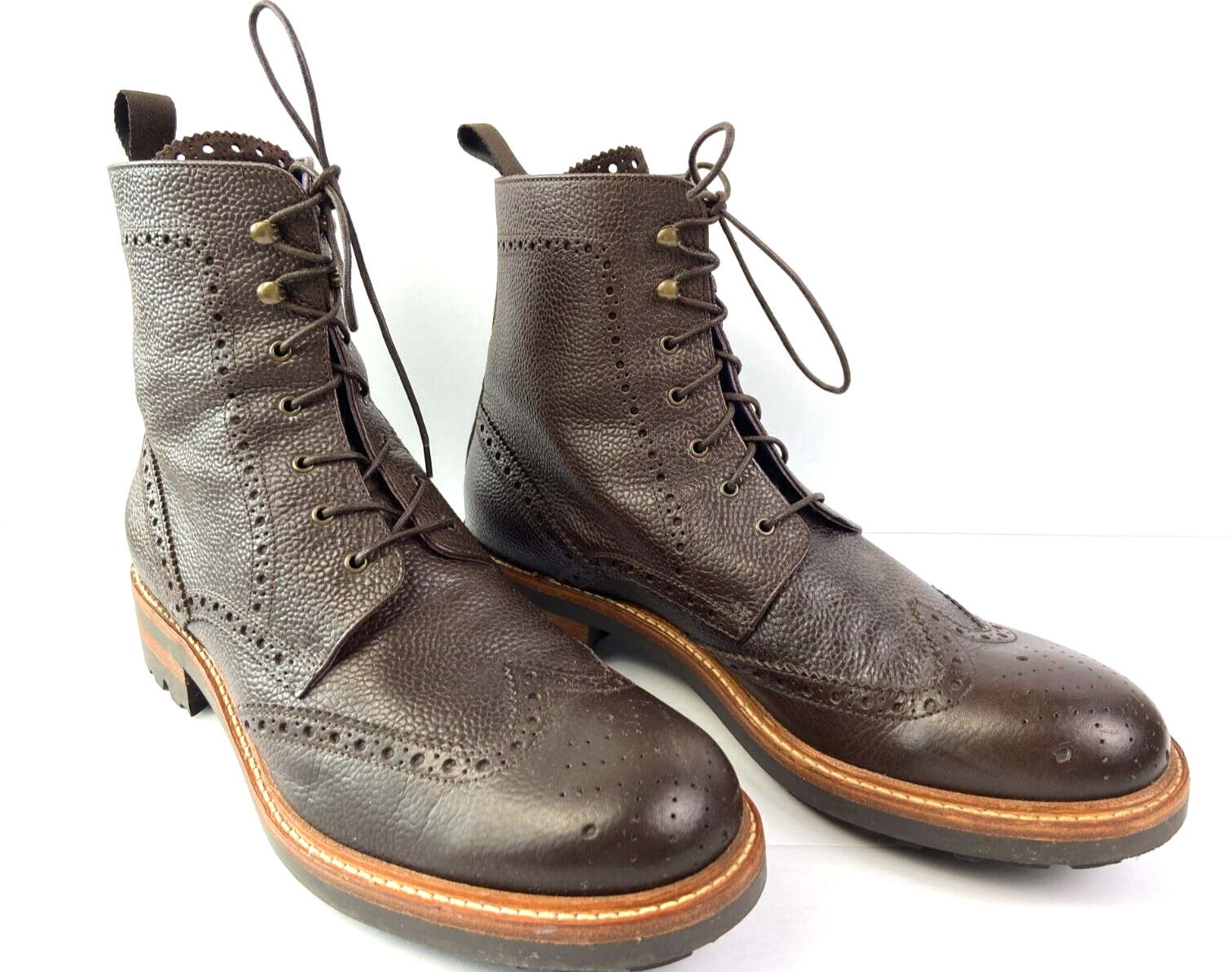 SAOLA Stivali da uomo Noah Waxman marrone scuro in pelle stringati Derby Brogue taglia 44