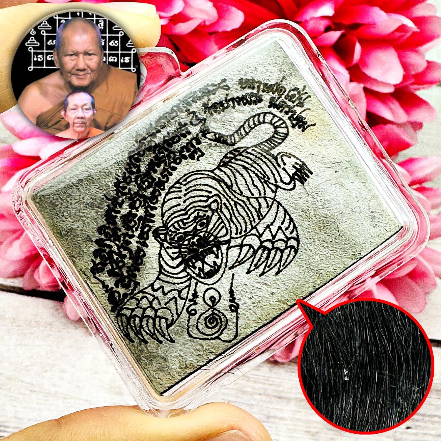 Pendant Leather Mighty Tiger Magic Protection Pern Watbangpha Thai Amulet #17359