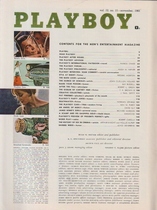 Playboy Magazine Playmate Pat Russo, Sean Connery November 1965 KL5356 | eBay