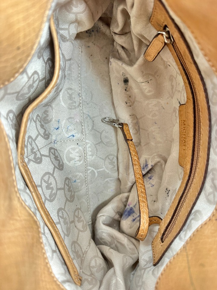 Michael Kors Tan Snakeskin Embossed Leather Shoulder Bag Brass Lock