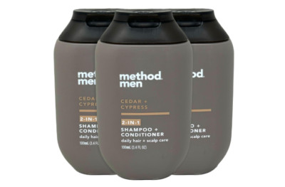 3 Pack Method Men 2-In-1 Shampoo + Conditioner Cedar + Cypress 3.4 oz scalp care