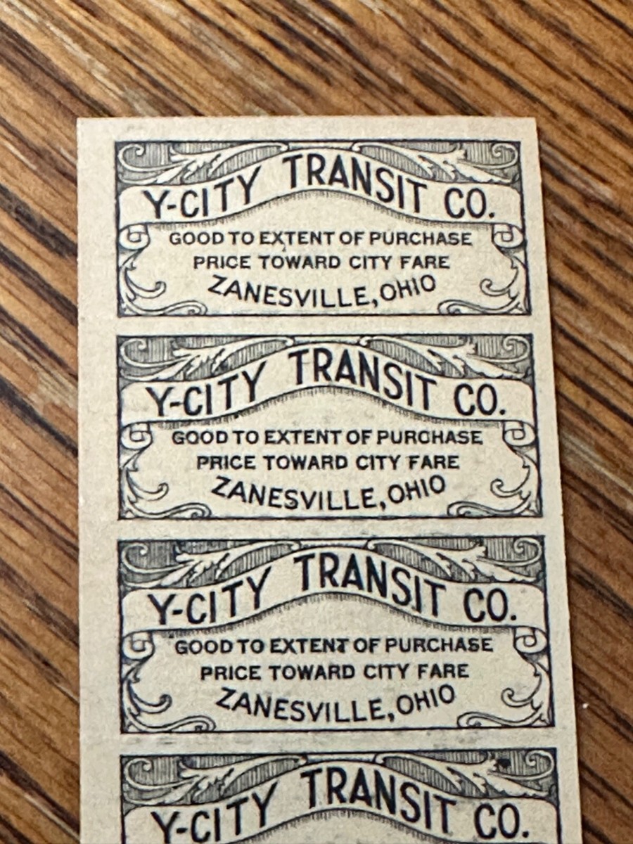 Y-City Transit Company Adult Fare Tickets Streetcar Trolly