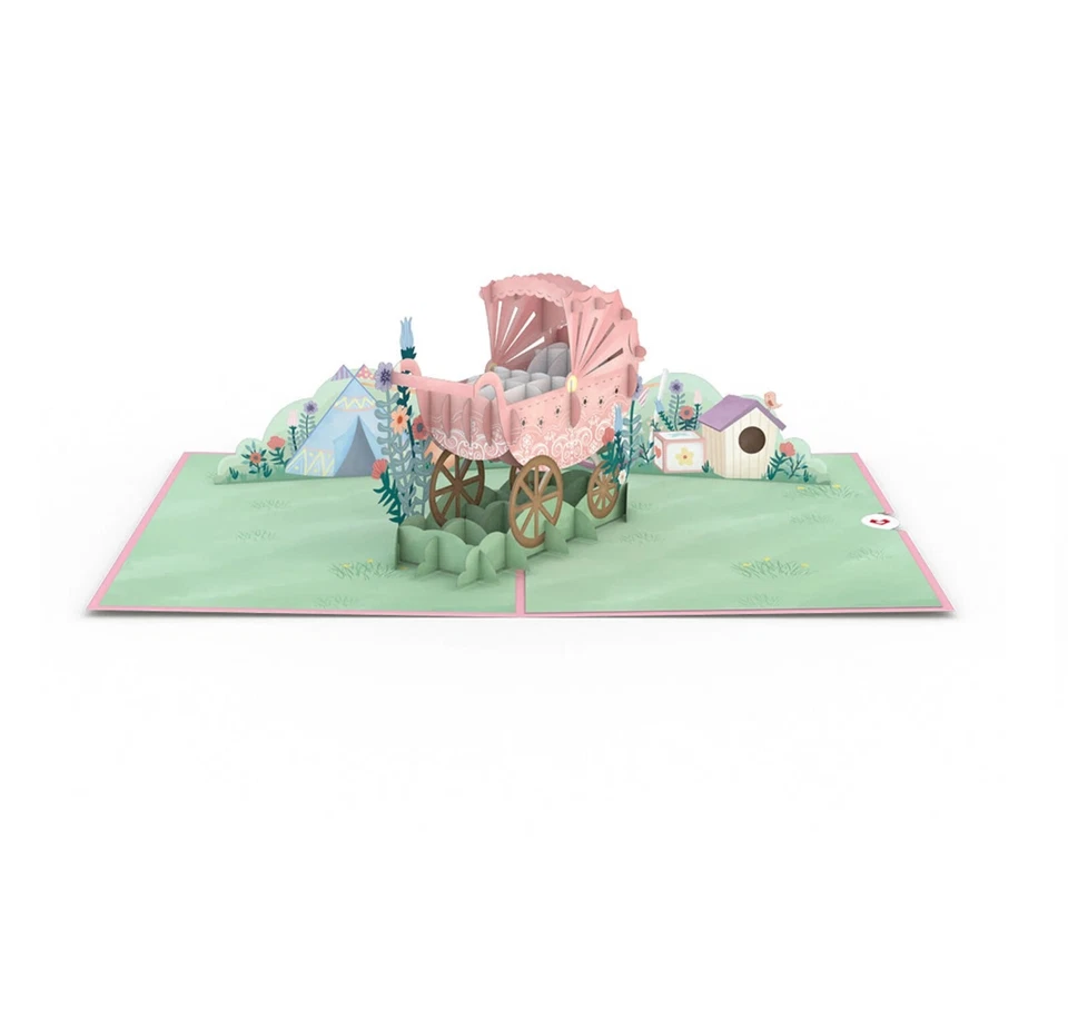 Hermosa tarjeta de felicitación emergente 3D para cochecito de bebé rosa Lovepop Foto 3 de 3