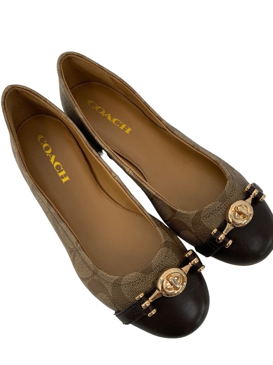 Coach Leila Signature Canvas Leather Ballet Flats Brown Size New 7966